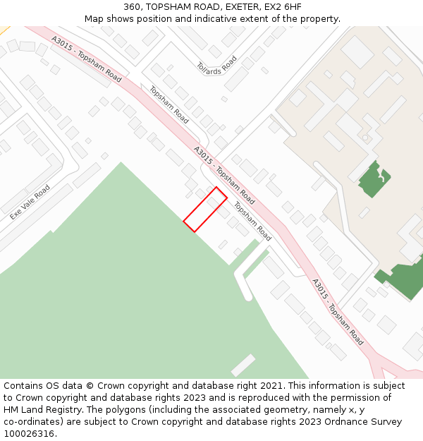 360, TOPSHAM ROAD, EXETER, EX2 6HF: Location map and indicative extent of plot