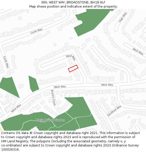 360, WEST WAY, BROADSTONE, BH18 9LF: Location map and indicative extent of plot