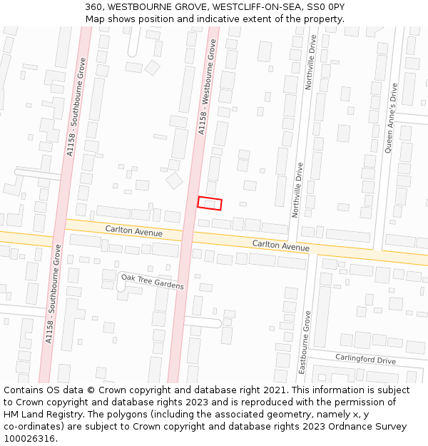 360, WESTBOURNE GROVE, WESTCLIFF-ON-SEA, SS0 0PY: Location map and indicative extent of plot