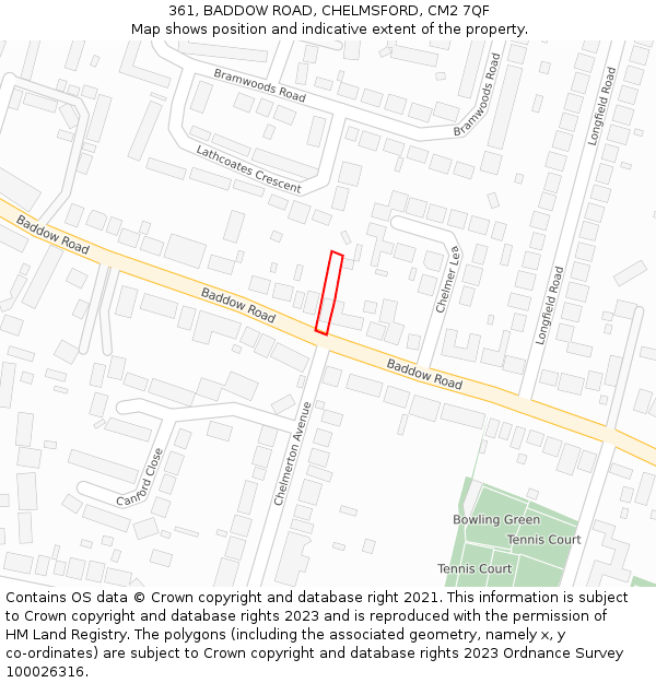 361, BADDOW ROAD, CHELMSFORD, CM2 7QF: Location map and indicative extent of plot