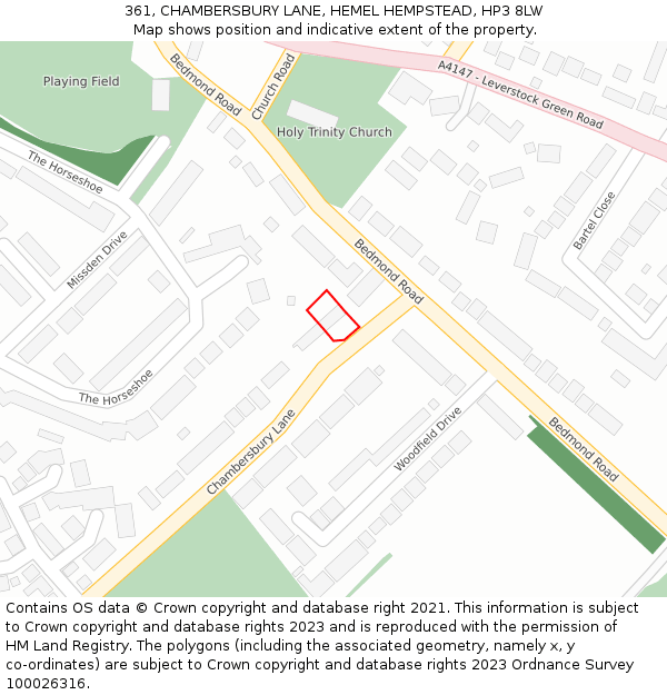 361, CHAMBERSBURY LANE, HEMEL HEMPSTEAD, HP3 8LW: Location map and indicative extent of plot