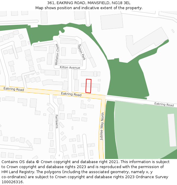 361, EAKRING ROAD, MANSFIELD, NG18 3EL: Location map and indicative extent of plot