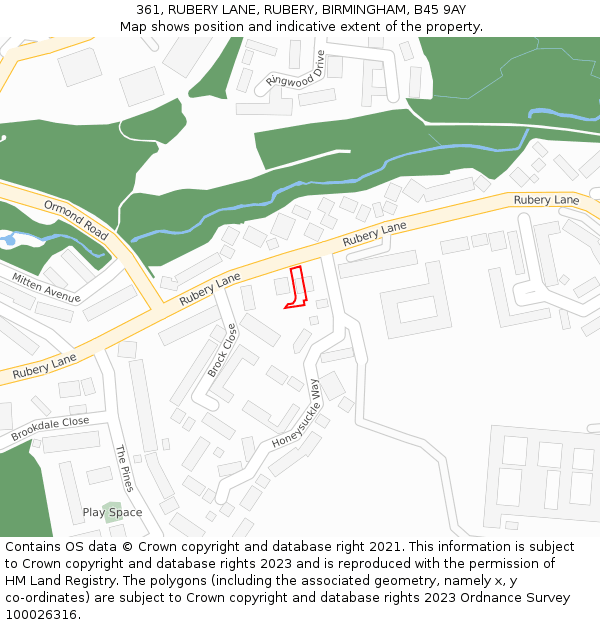 361, RUBERY LANE, RUBERY, BIRMINGHAM, B45 9AY: Location map and indicative extent of plot