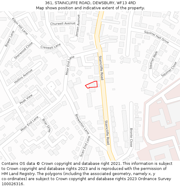 361, STAINCLIFFE ROAD, DEWSBURY, WF13 4RD: Location map and indicative extent of plot