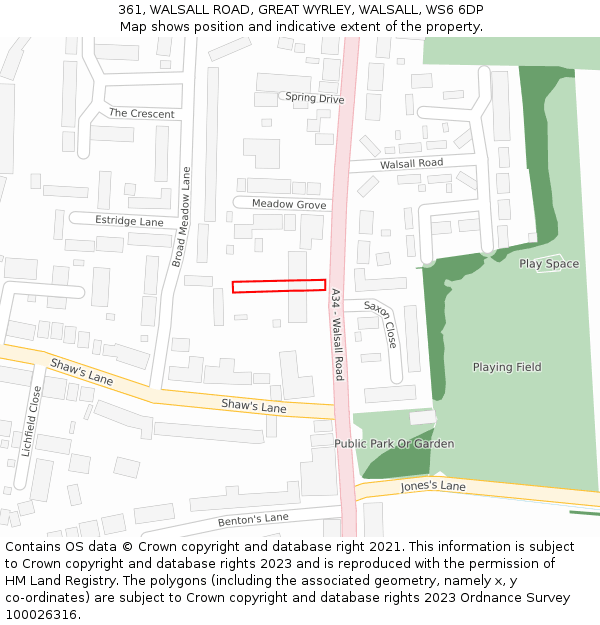 361, WALSALL ROAD, GREAT WYRLEY, WALSALL, WS6 6DP: Location map and indicative extent of plot