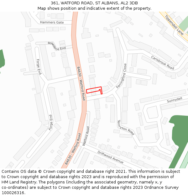 361, WATFORD ROAD, ST ALBANS, AL2 3DB: Location map and indicative extent of plot