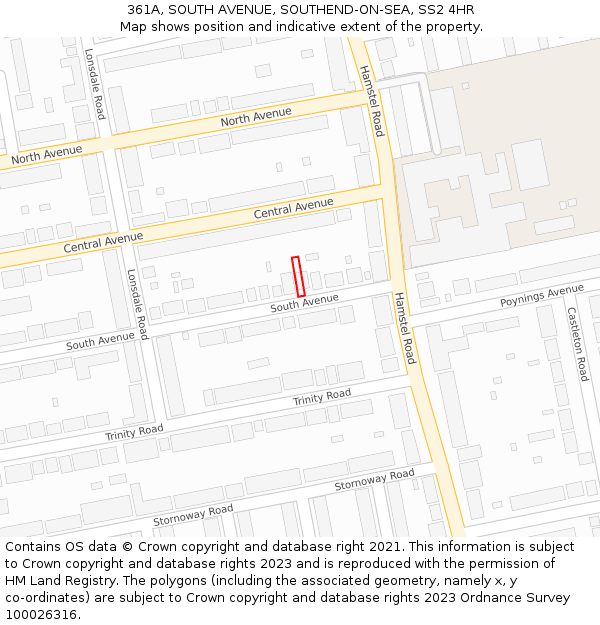 361A, SOUTH AVENUE, SOUTHEND-ON-SEA, SS2 4HR: Location map and indicative extent of plot