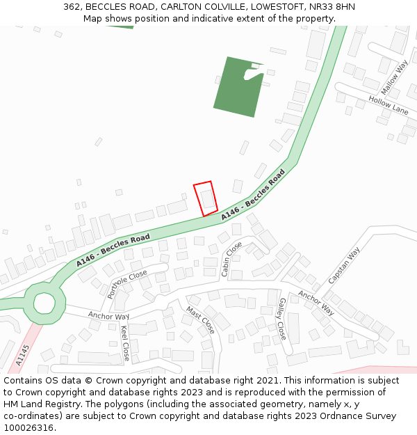 362, BECCLES ROAD, CARLTON COLVILLE, LOWESTOFT, NR33 8HN: Location map and indicative extent of plot