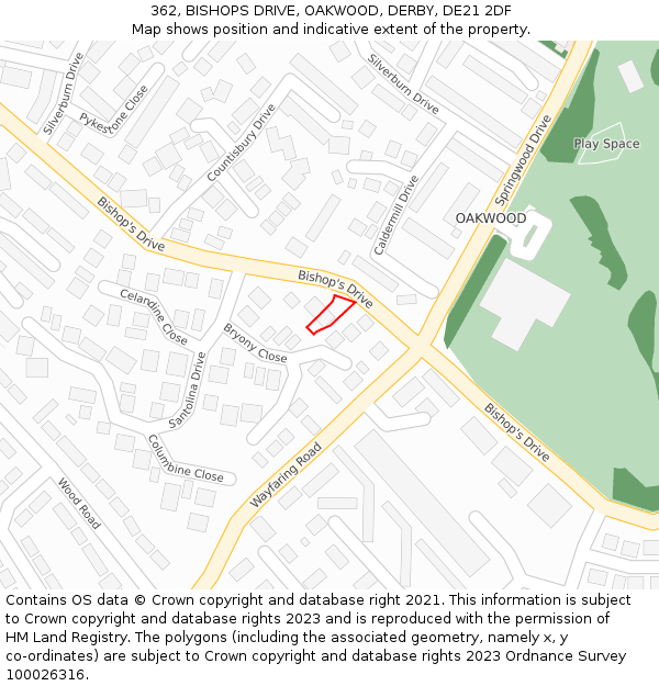 362, BISHOPS DRIVE, OAKWOOD, DERBY, DE21 2DF: Location map and indicative extent of plot