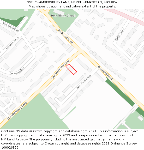 362, CHAMBERSBURY LANE, HEMEL HEMPSTEAD, HP3 8LW: Location map and indicative extent of plot