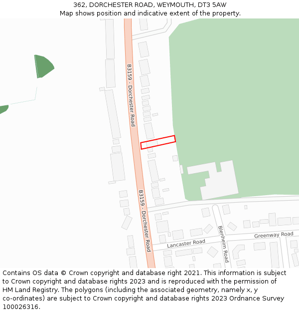 362, DORCHESTER ROAD, WEYMOUTH, DT3 5AW: Location map and indicative extent of plot