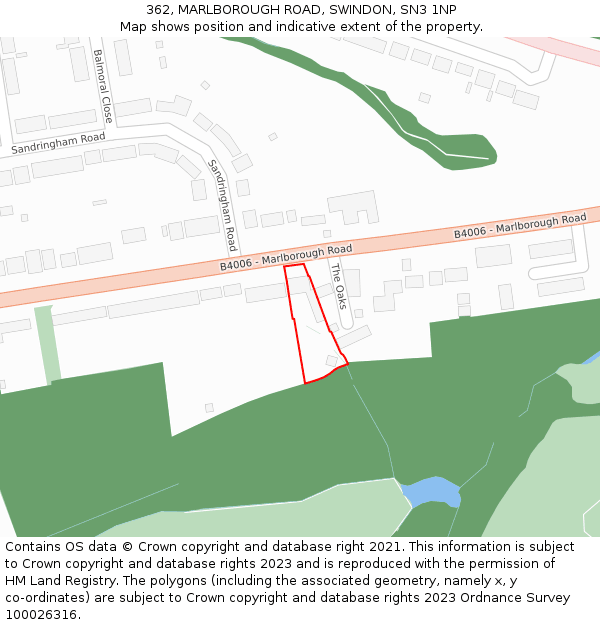 362, MARLBOROUGH ROAD, SWINDON, SN3 1NP: Location map and indicative extent of plot