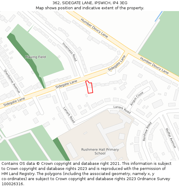 362, SIDEGATE LANE, IPSWICH, IP4 3EG: Location map and indicative extent of plot