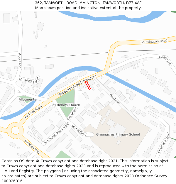 362, TAMWORTH ROAD, AMINGTON, TAMWORTH, B77 4AF: Location map and indicative extent of plot