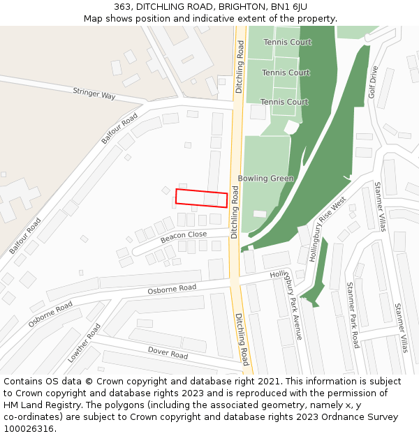 363, DITCHLING ROAD, BRIGHTON, BN1 6JU: Location map and indicative extent of plot