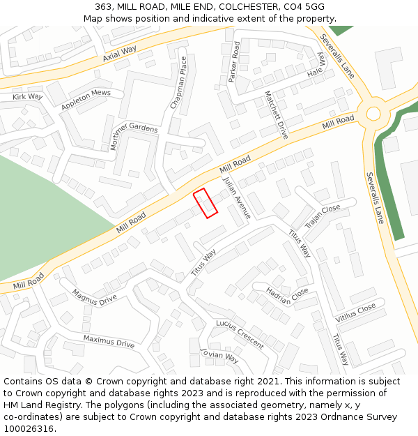 363, MILL ROAD, MILE END, COLCHESTER, CO4 5GG: Location map and indicative extent of plot