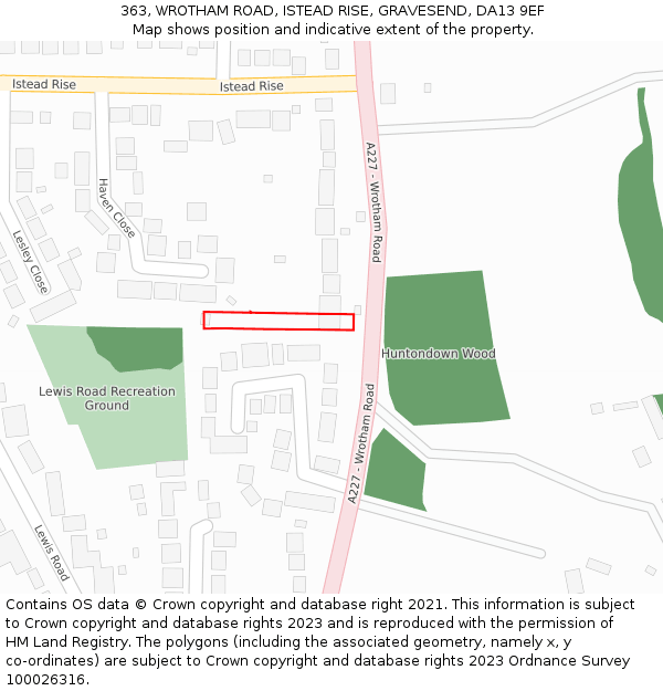 363, WROTHAM ROAD, ISTEAD RISE, GRAVESEND, DA13 9EF: Location map and indicative extent of plot