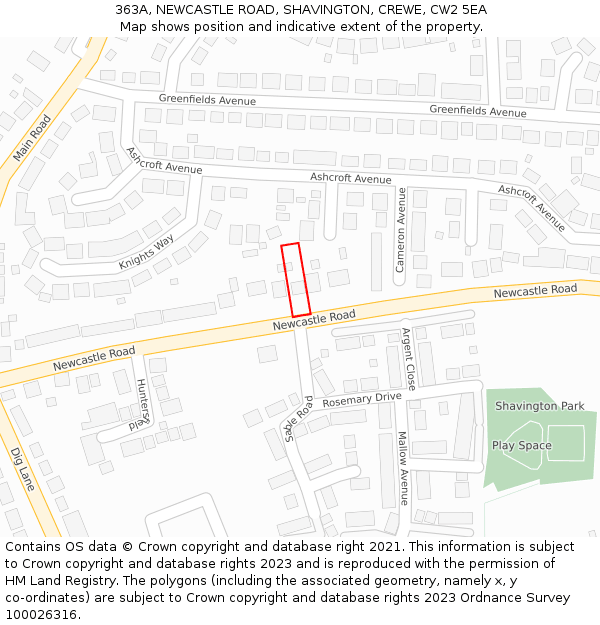 363A, NEWCASTLE ROAD, SHAVINGTON, CREWE, CW2 5EA: Location map and indicative extent of plot