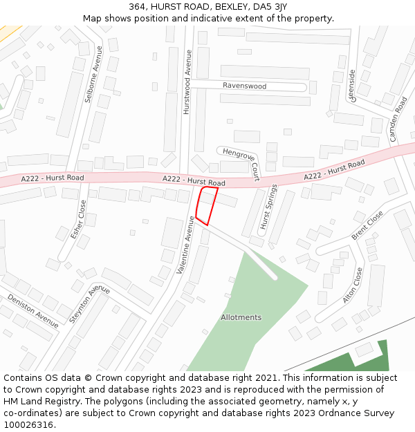 364, HURST ROAD, BEXLEY, DA5 3JY: Location map and indicative extent of plot