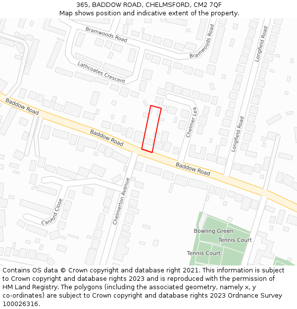 365, BADDOW ROAD, CHELMSFORD, CM2 7QF: Location map and indicative extent of plot