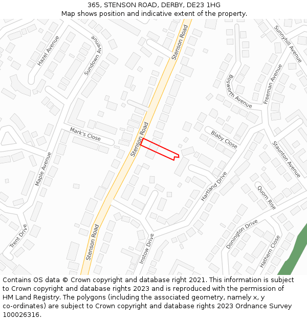 365, STENSON ROAD, DERBY, DE23 1HG: Location map and indicative extent of plot