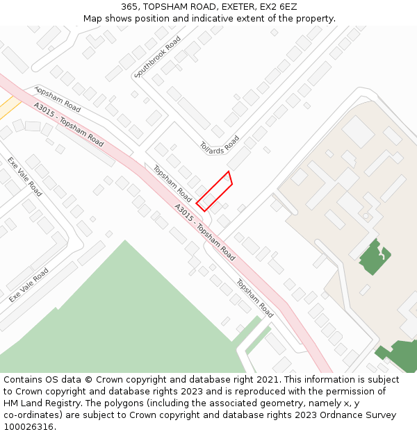 365, TOPSHAM ROAD, EXETER, EX2 6EZ: Location map and indicative extent of plot