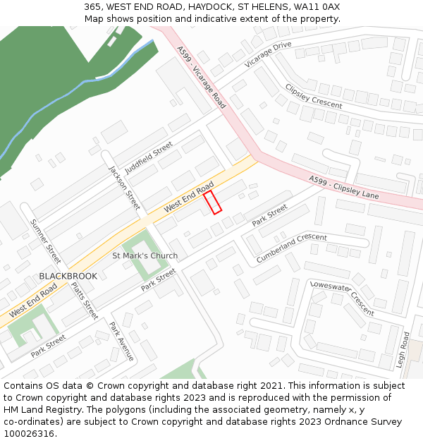 365, WEST END ROAD, HAYDOCK, ST HELENS, WA11 0AX: Location map and indicative extent of plot
