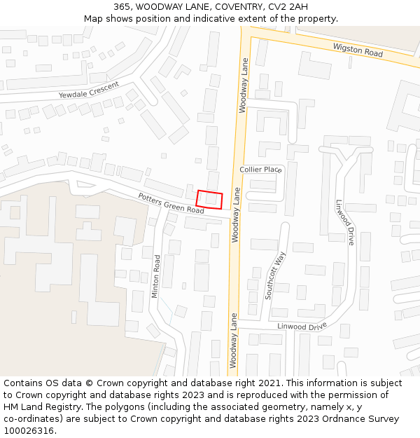 365, WOODWAY LANE, COVENTRY, CV2 2AH: Location map and indicative extent of plot