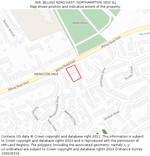 366, BILLING ROAD EAST, NORTHAMPTON, NN3 3LJ: Location map and indicative extent of plot