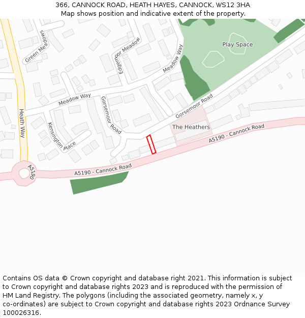 366, CANNOCK ROAD, HEATH HAYES, CANNOCK, WS12 3HA: Location map and indicative extent of plot