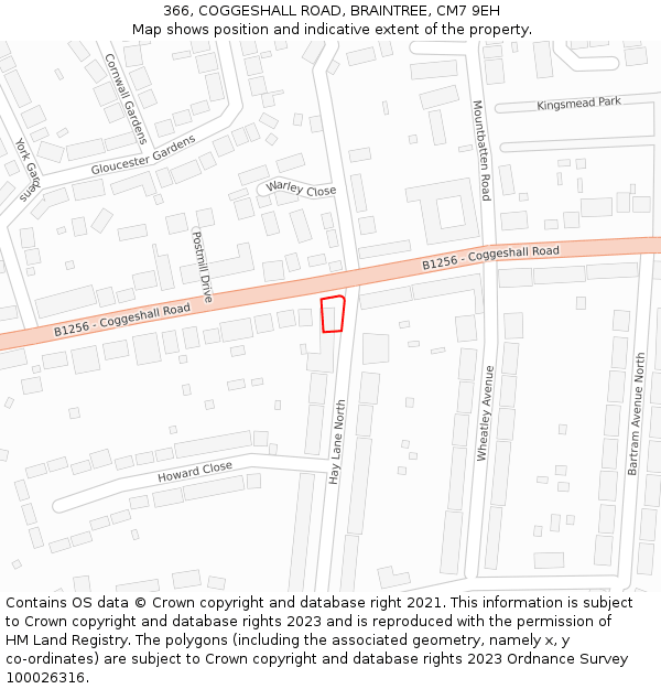 366, COGGESHALL ROAD, BRAINTREE, CM7 9EH: Location map and indicative extent of plot