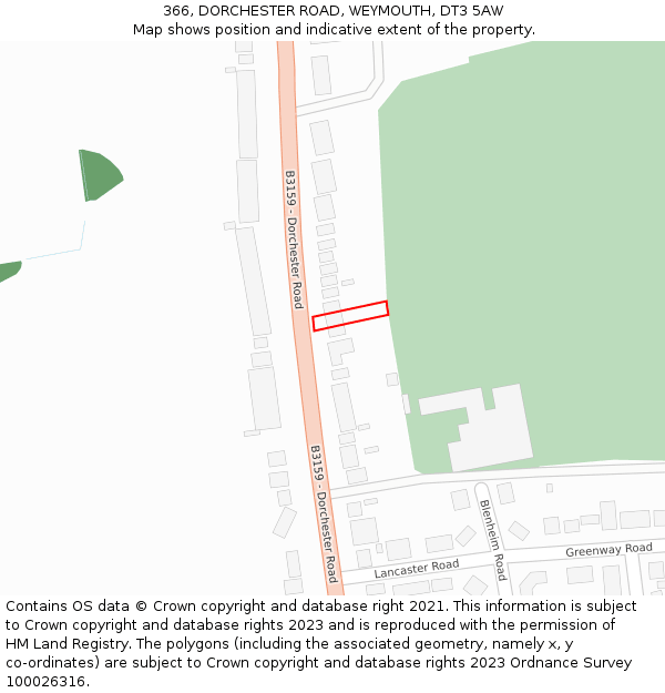 366, DORCHESTER ROAD, WEYMOUTH, DT3 5AW: Location map and indicative extent of plot