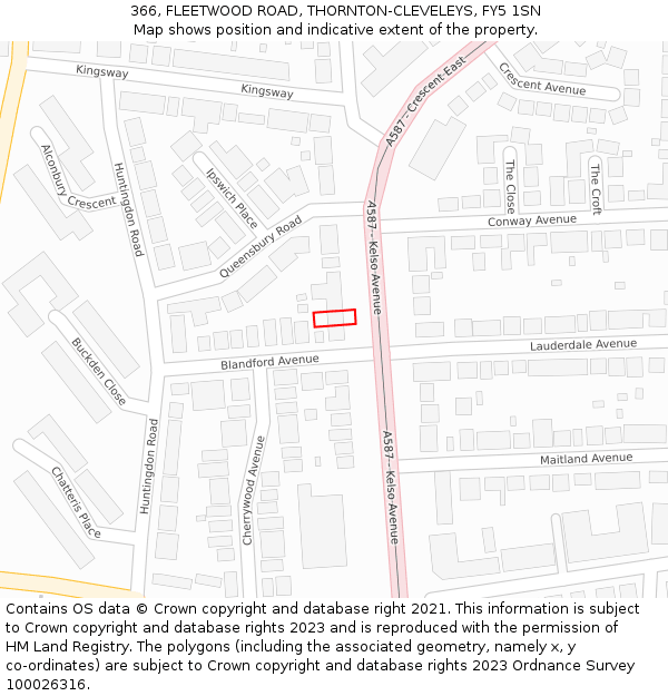 366, FLEETWOOD ROAD, THORNTON-CLEVELEYS, FY5 1SN: Location map and indicative extent of plot