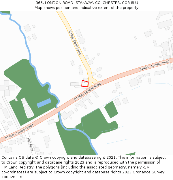 366, LONDON ROAD, STANWAY, COLCHESTER, CO3 8LU: Location map and indicative extent of plot