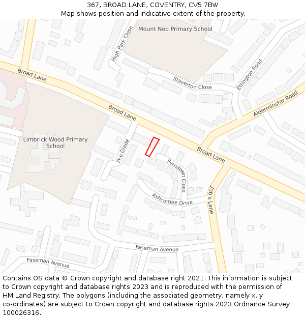 367, BROAD LANE, COVENTRY, CV5 7BW: Location map and indicative extent of plot