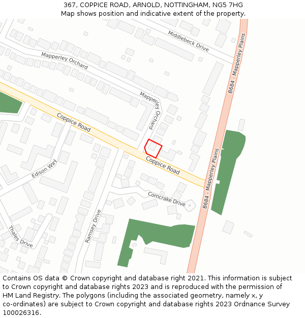 367, COPPICE ROAD, ARNOLD, NOTTINGHAM, NG5 7HG: Location map and indicative extent of plot