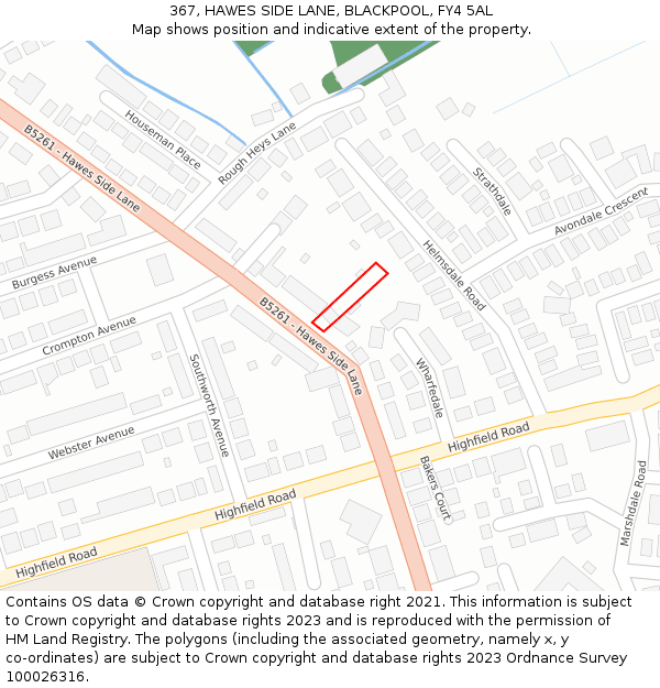 367, HAWES SIDE LANE, BLACKPOOL, FY4 5AL: Location map and indicative extent of plot