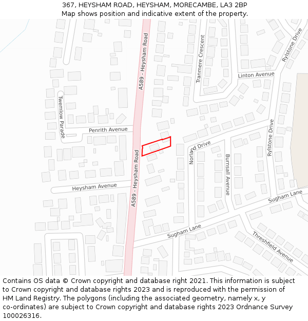 367, HEYSHAM ROAD, HEYSHAM, MORECAMBE, LA3 2BP: Location map and indicative extent of plot