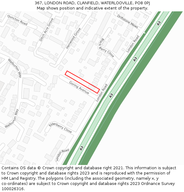 367, LONDON ROAD, CLANFIELD, WATERLOOVILLE, PO8 0PJ: Location map and indicative extent of plot