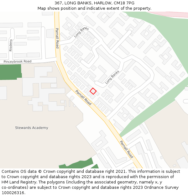 367, LONG BANKS, HARLOW, CM18 7PG: Location map and indicative extent of plot