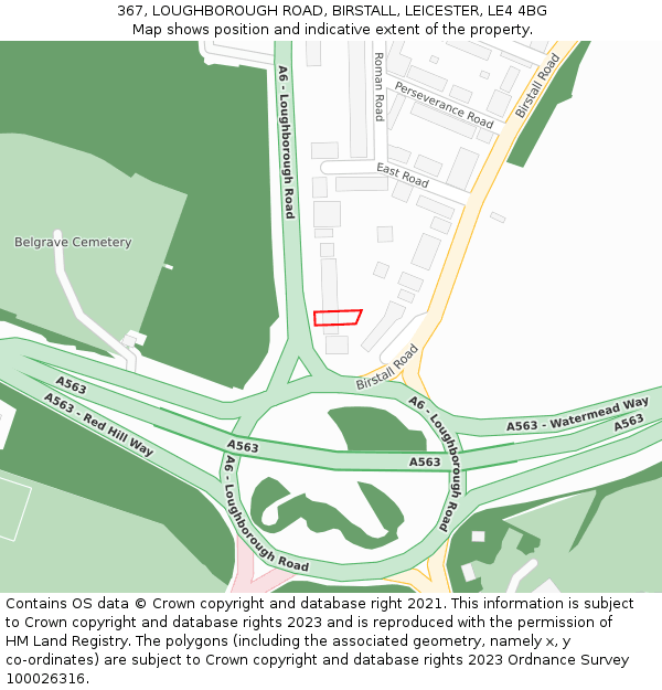 367, LOUGHBOROUGH ROAD, BIRSTALL, LEICESTER, LE4 4BG: Location map and indicative extent of plot