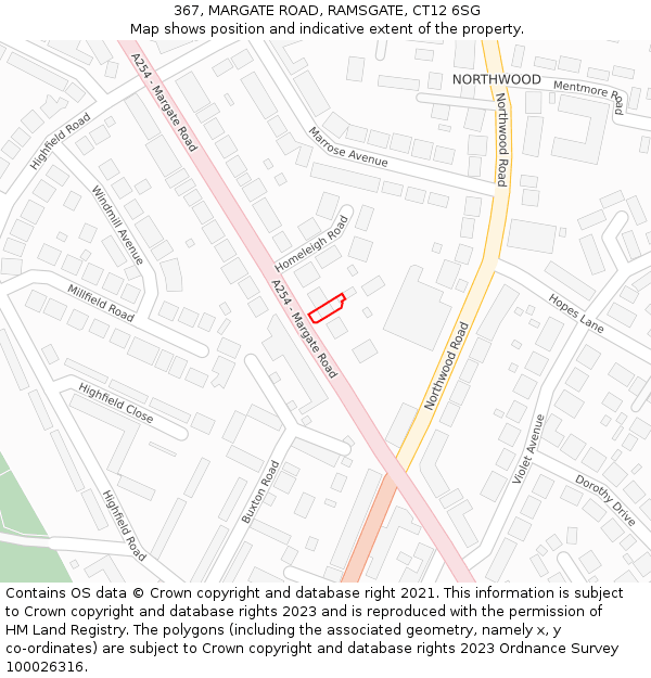 367, MARGATE ROAD, RAMSGATE, CT12 6SG: Location map and indicative extent of plot