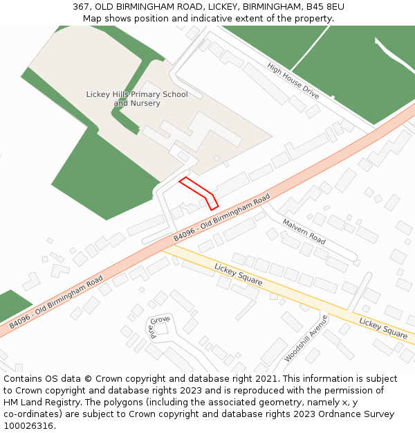 367, OLD BIRMINGHAM ROAD, LICKEY, BIRMINGHAM, B45 8EU: Location map and indicative extent of plot