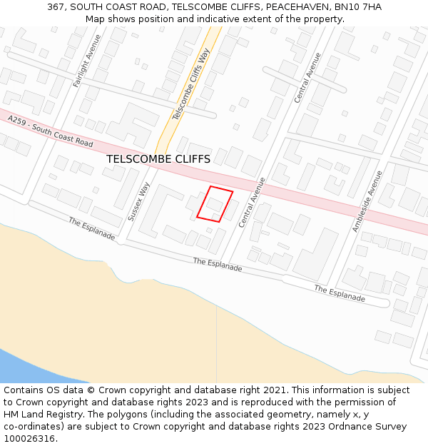 367, SOUTH COAST ROAD, TELSCOMBE CLIFFS, PEACEHAVEN, BN10 7HA: Location map and indicative extent of plot