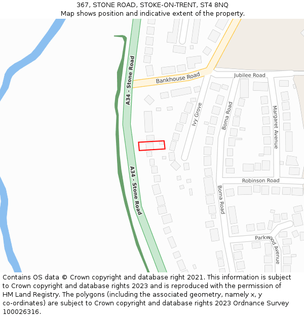 367, STONE ROAD, STOKE-ON-TRENT, ST4 8NQ: Location map and indicative extent of plot