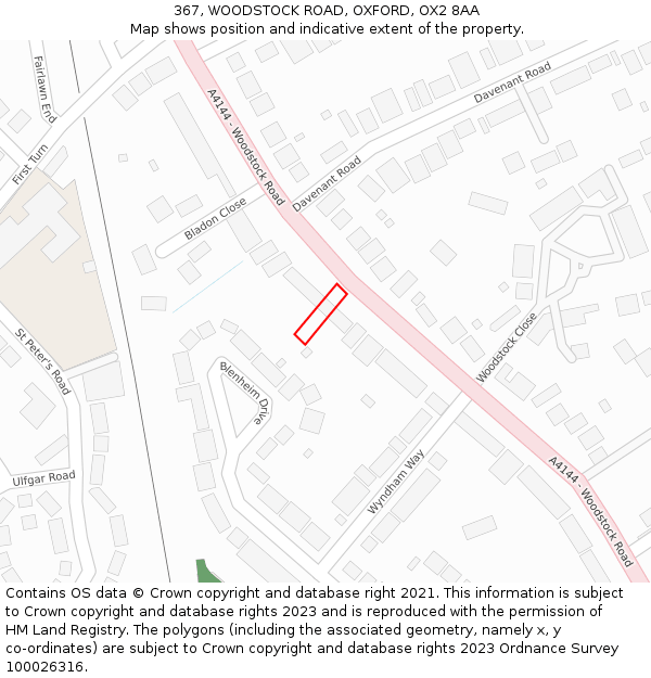 367, WOODSTOCK ROAD, OXFORD, OX2 8AA: Location map and indicative extent of plot