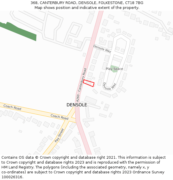368, CANTERBURY ROAD, DENSOLE, FOLKESTONE, CT18 7BG: Location map and indicative extent of plot