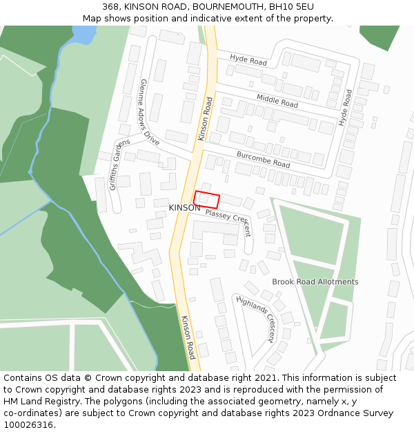 368, KINSON ROAD, BOURNEMOUTH, BH10 5EU: Location map and indicative extent of plot