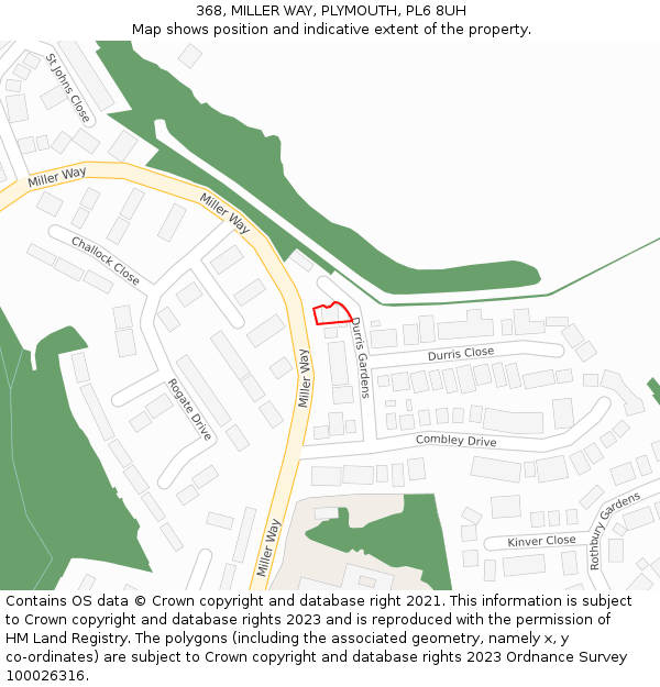 368, MILLER WAY, PLYMOUTH, PL6 8UH: Location map and indicative extent of plot