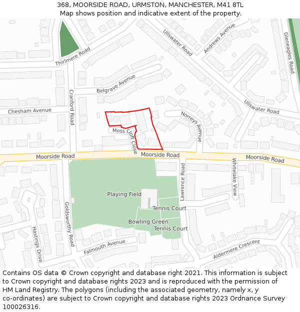 368, MOORSIDE ROAD, URMSTON, MANCHESTER, M41 8TL: Location map and indicative extent of plot